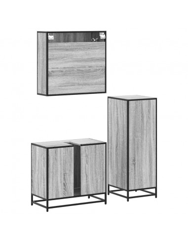 Set Mobili da Bagno 3 pz Grigio Sonoma in Legno Multistrato