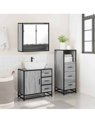 Set Mobili da Bagno 3 pz Grigio Sonoma in Legno Multistrato