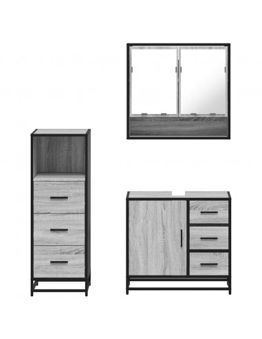 Set Mobili da Bagno 3 pz Grigio Sonoma in Legno Multistrato