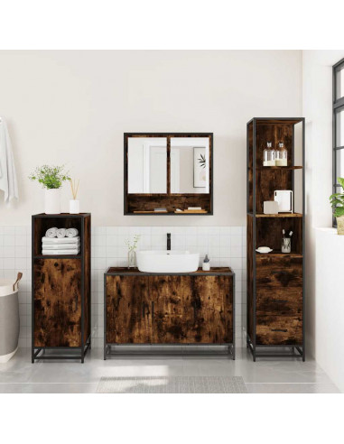 Set Mobili da Bagno 3 pz Rovere Fumo in Legno Multistrato