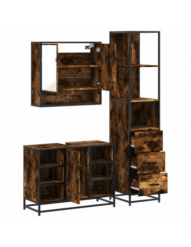 Set Mobili da Bagno 3 pz Rovere Fumo in Legno Multistrato