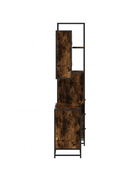 Set Mobili da Bagno 3 pz Rovere Fumo in Legno Multistrato