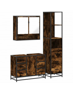 Set Mobili da Bagno 3 pz Rovere Fumo in Legno Multistrato 2