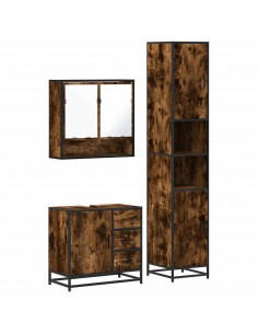 Set Mobili da Bagno 3 pz Rovere Fumo in Legno Multistrato 2