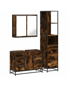 Set Mobili da Bagno 3 pz Rovere Fumo in Legno Multistrato 2