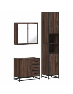Set Mobili da Bagno 3 pz Rovere Marrone in Legno Multistrato 2