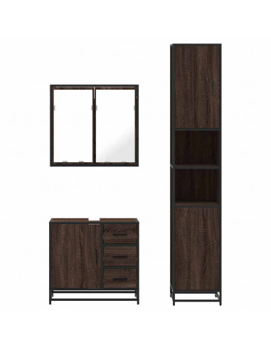 Set Mobili da Bagno 3 pz Rovere Marrone in Legno Multistrato