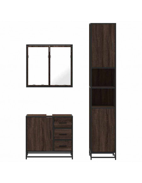Set Mobili da Bagno 3 pz Rovere Marrone in Legno Multistrato