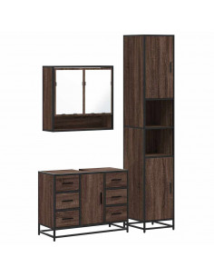 Set Mobili da Bagno 3 pz Rovere Marrone in Legno Multistrato 2