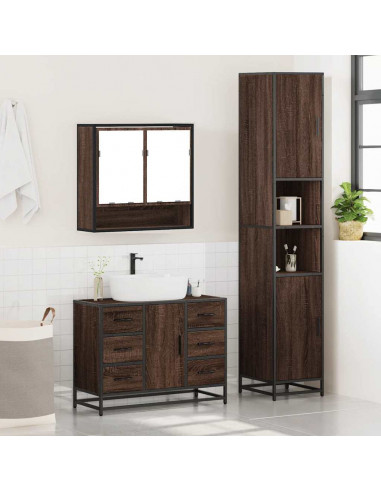 Set Mobili da Bagno 3 pz Rovere Marrone in Legno Multistrato