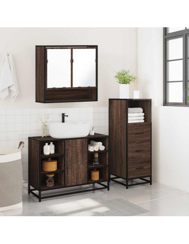 Set Mobili da Bagno 3 pz Rovere Marrone in Legno Multistrato