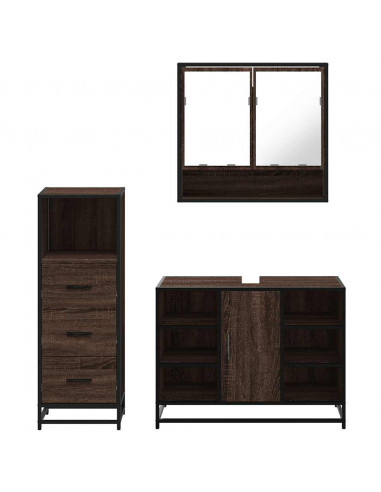 Set Mobili da Bagno 3 pz Rovere Marrone in Legno Multistrato