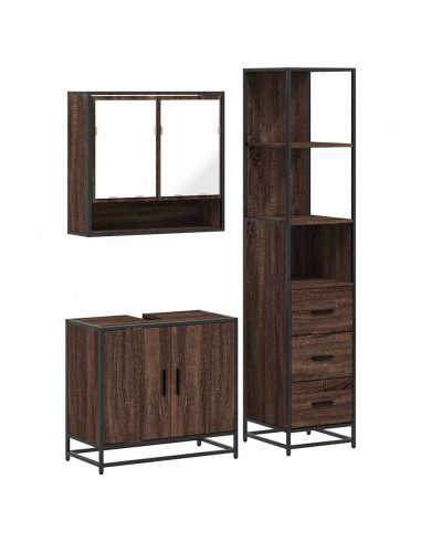 Set Mobili da Bagno 3 pz Rovere Marrone in Legno Multistrato