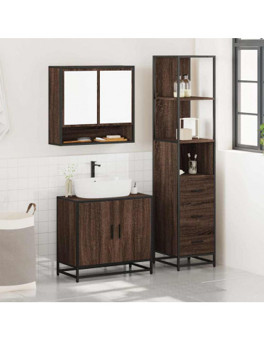 Set Mobili da Bagno 3 pz Rovere Marrone in Legno Multistrato