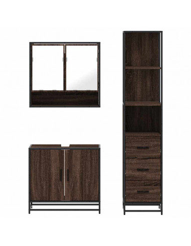 Set Mobili da Bagno 3 pz Rovere Marrone in Legno Multistrato