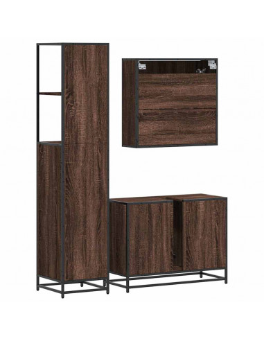 Set Mobili da Bagno 3 pz Rovere Marrone in Legno Multistrato