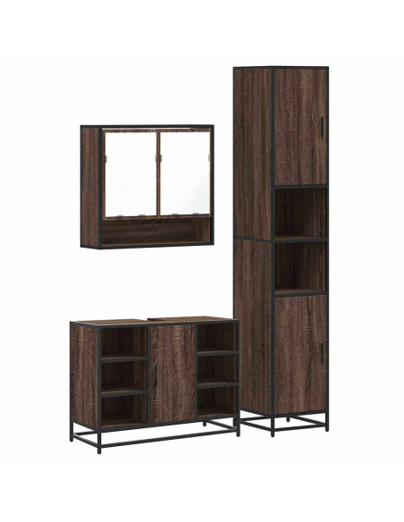 Set Mobili da Bagno 3 pz Rovere Marrone in Legno Multistrato