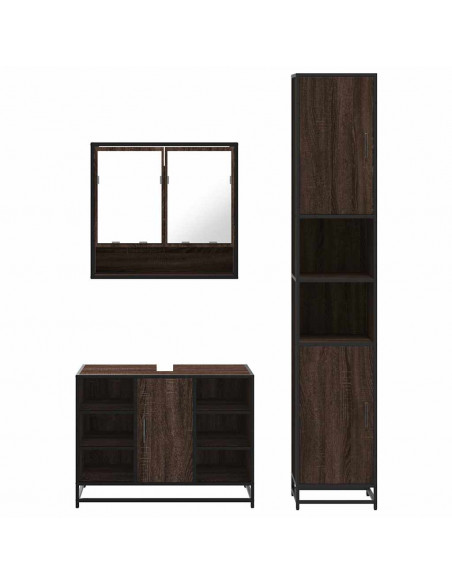Set Mobili da Bagno 3 pz Rovere Marrone in Legno Multistrato