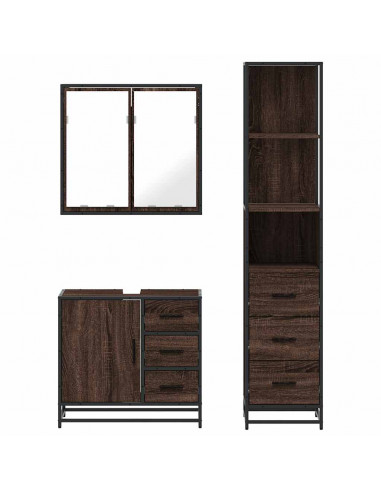 Set Mobili da Bagno 3 pz Rovere Marrone in Legno Multistrato