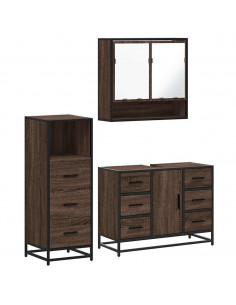 Set Mobili da Bagno 3 pz Rovere Marrone in Legno Multistrato 2