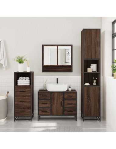 Set Mobili da Bagno 3 pz Rovere Marrone in Legno Multistrato