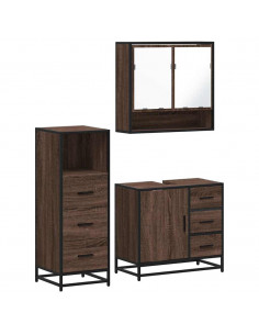 Set Mobili da Bagno 3 pz Rovere Marrone in Legno Multistrato 2