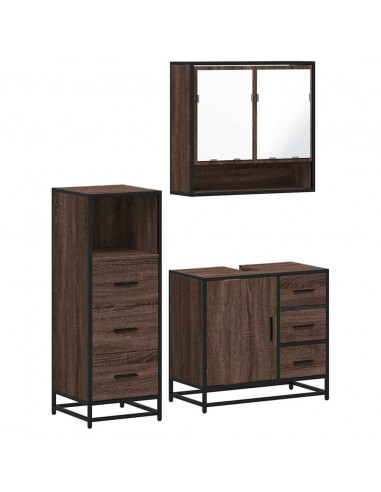 Set Mobili da Bagno 3 pz Rovere Marrone in Legno Multistrato