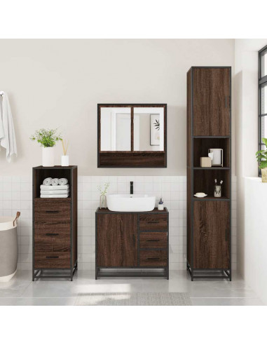 Set Mobili da Bagno 3 pz Rovere Marrone in Legno Multistrato