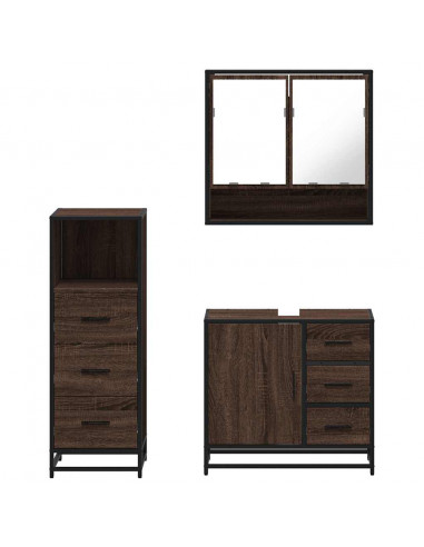 Set Mobili da Bagno 3 pz Rovere Marrone in Legno Multistrato