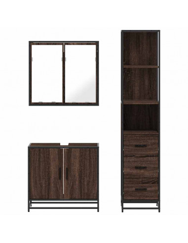 Set Mobili da Bagno 3 pz Rovere Marrone in Legno Multistrato