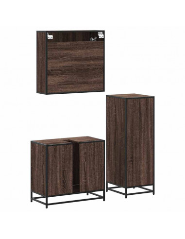 Set Mobili da Bagno 3 pz Rovere Marrone in Legno Multistrato