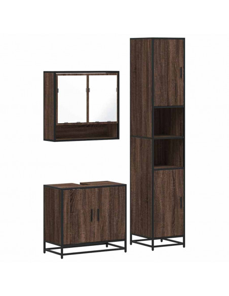 Set Mobili da Bagno 3 pz Rovere Marrone in Legno Multistrato