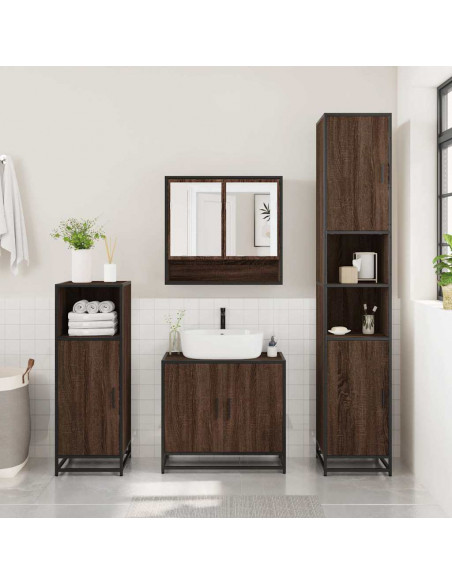 Set Mobili da Bagno 3 pz Rovere Marrone in Legno Multistrato