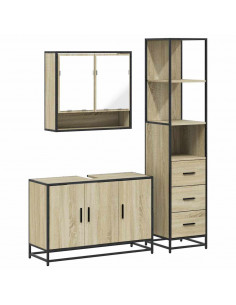 Set Mobili da Bagno 3 pz Rovere Sonoma in Legno Multistrato 2
