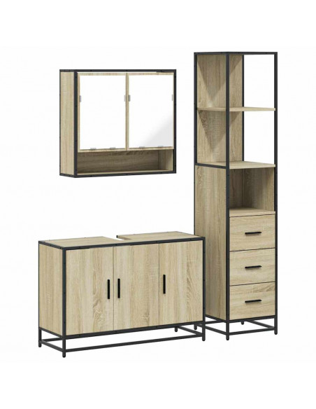 Set Mobili da Bagno 3 pz Rovere Sonoma in Legno Multistrato
