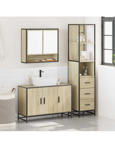 Set Mobili da Bagno 3 pz Rovere Sonoma in Legno Multistrato