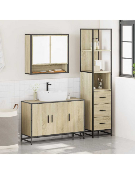 Set Mobili da Bagno 3 pz Rovere Sonoma in Legno Multistrato
