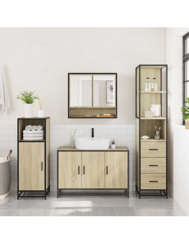 Set Mobili da Bagno 3 pz Rovere Sonoma in Legno Multistrato