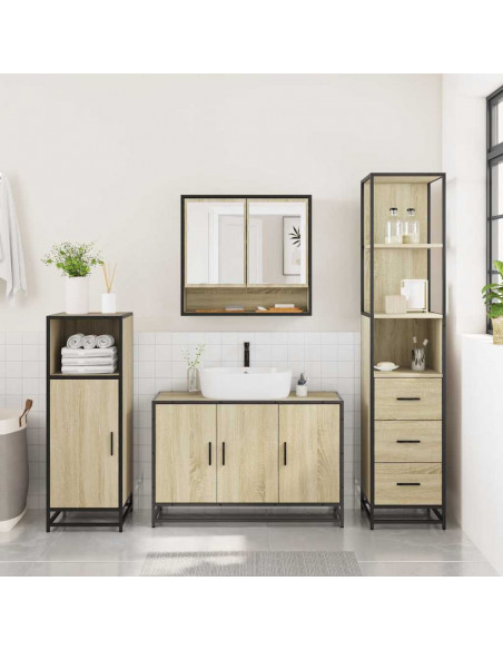 Set Mobili da Bagno 3 pz Rovere Sonoma in Legno Multistrato