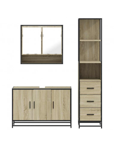 Set Mobili da Bagno 3 pz Rovere Sonoma in Legno Multistrato