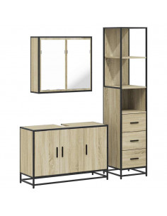 Set Mobili da Bagno 3 pz Rovere Sonoma in Legno Multistrato 2