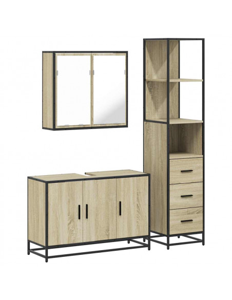 Set Mobili da Bagno 3 pz Rovere Sonoma in Legno Multistrato