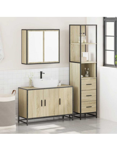 Set Mobili da Bagno 3 pz Rovere Sonoma in Legno Multistrato