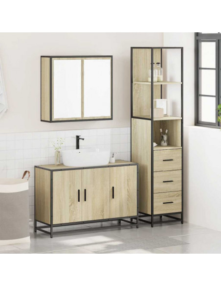 Set Mobili da Bagno 3 pz Rovere Sonoma in Legno Multistrato