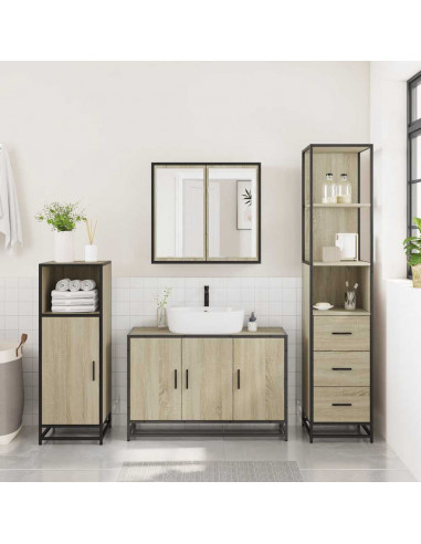 Set Mobili da Bagno 3 pz Rovere Sonoma in Legno Multistrato
