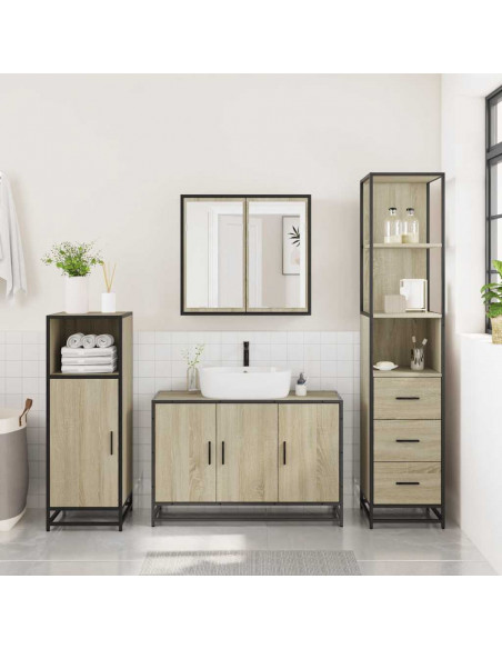Set Mobili da Bagno 3 pz Rovere Sonoma in Legno Multistrato