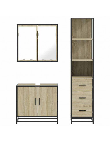 Set Mobili da Bagno 3 pz Rovere Sonoma in Legno Multistrato