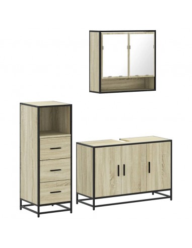 Set Mobili da Bagno 3 pz Rovere Sonoma in Legno Multistrato