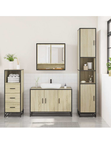 Set Mobili da Bagno 3 pz Rovere Sonoma in Legno Multistrato