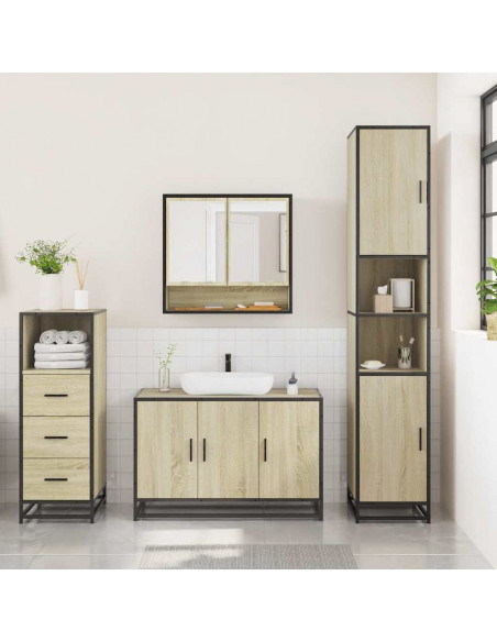 Set Mobili da Bagno 3 pz Rovere Sonoma in Legno Multistrato